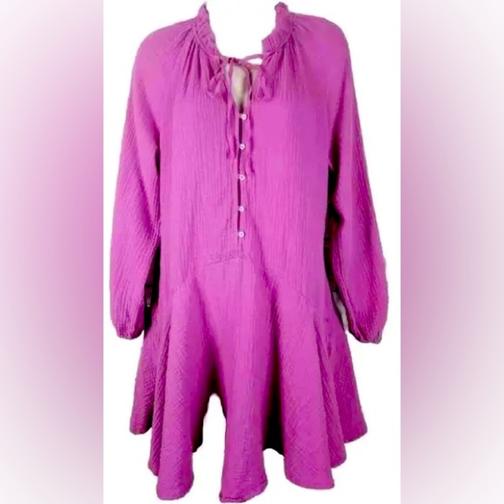 Magaschoni Dress Organic Cotton Gauze Rosebud Pink Purple S